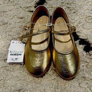 Zara Gold Mary Jane Ballet Flats US Sz 12.5
